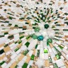 ABSTRACTION WHITE-GREEN-GOLD 12. Художественое мозаичное панно 100x100 сm