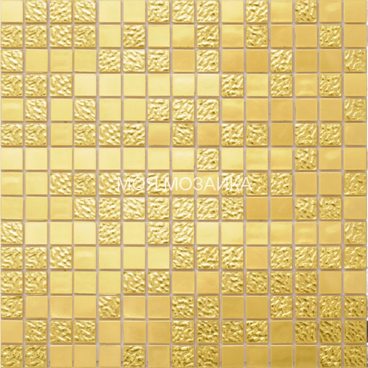 Мозаика желтое золото 24 карата формованная МИКС гладкая + текстурная 20х20 мм