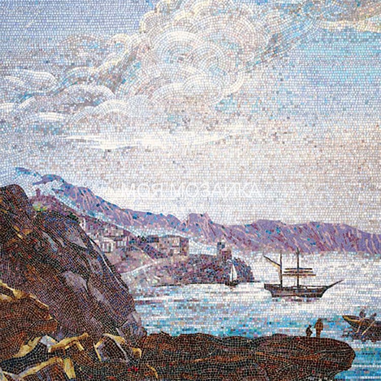 Морской берег 1. Художественое мозаичное панно 100x100 cm