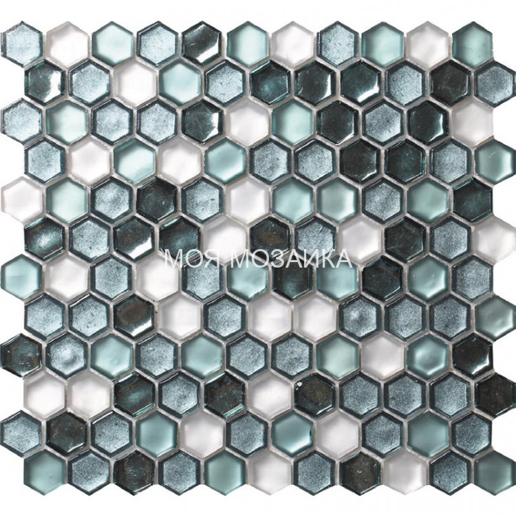 Мозаика стекло+керамика шестирганник микс Glamour AHX-04